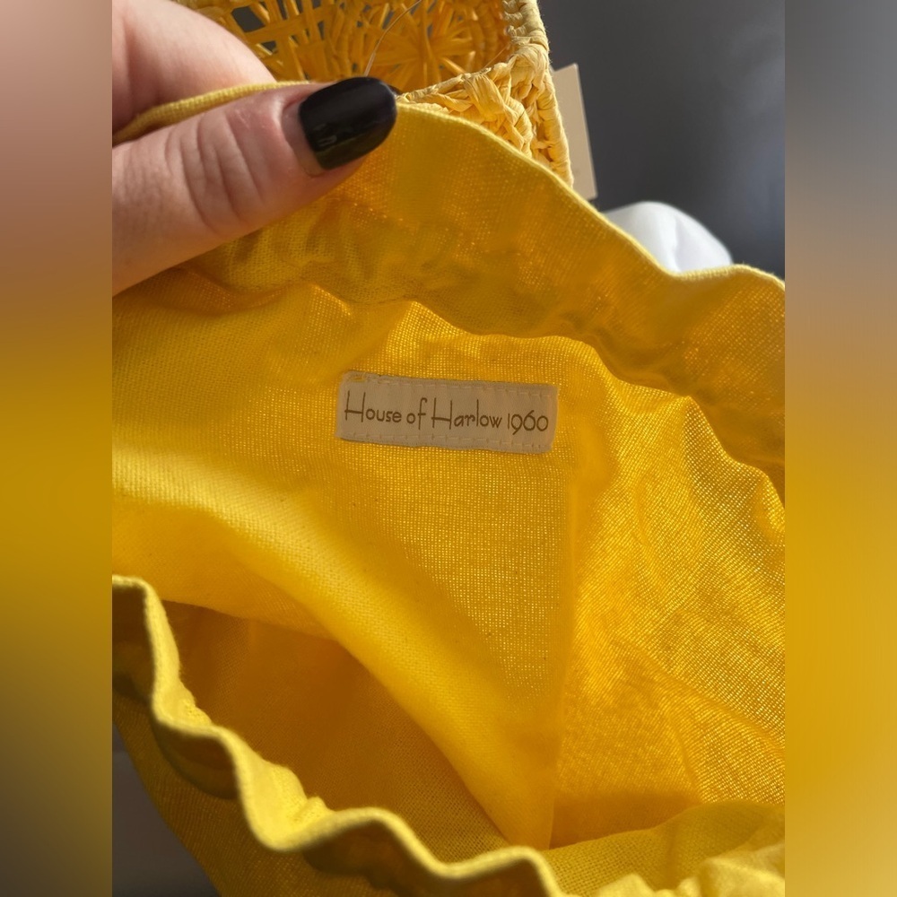 NEW House of Harlow Handwoven Hand Bag Purse Raffia Yellow Gold Vacation Resort - Picture 6 of 13